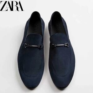Zara Men's Dark Blue Slip-On Loafers